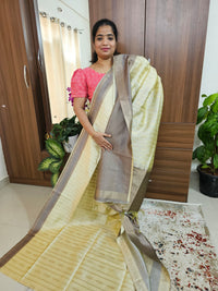 Semi Maandu Tussar Zari Weaving Saree - Cream with Grey