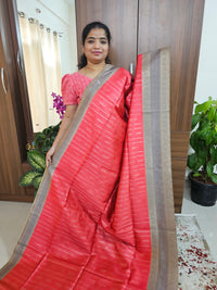 Semi Maandu Tussar Zari Weaving Saree - Red with Grey