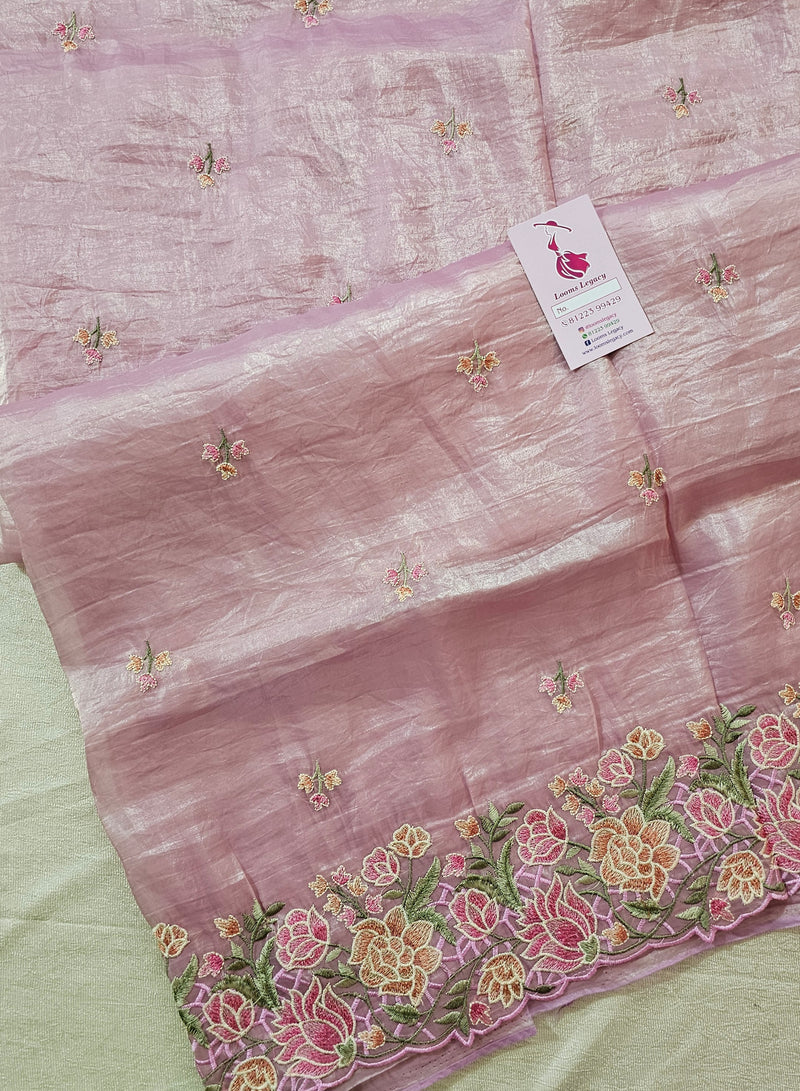 Premium Crushed Designer Soft Saree with Cut Work Emboridery - Pink