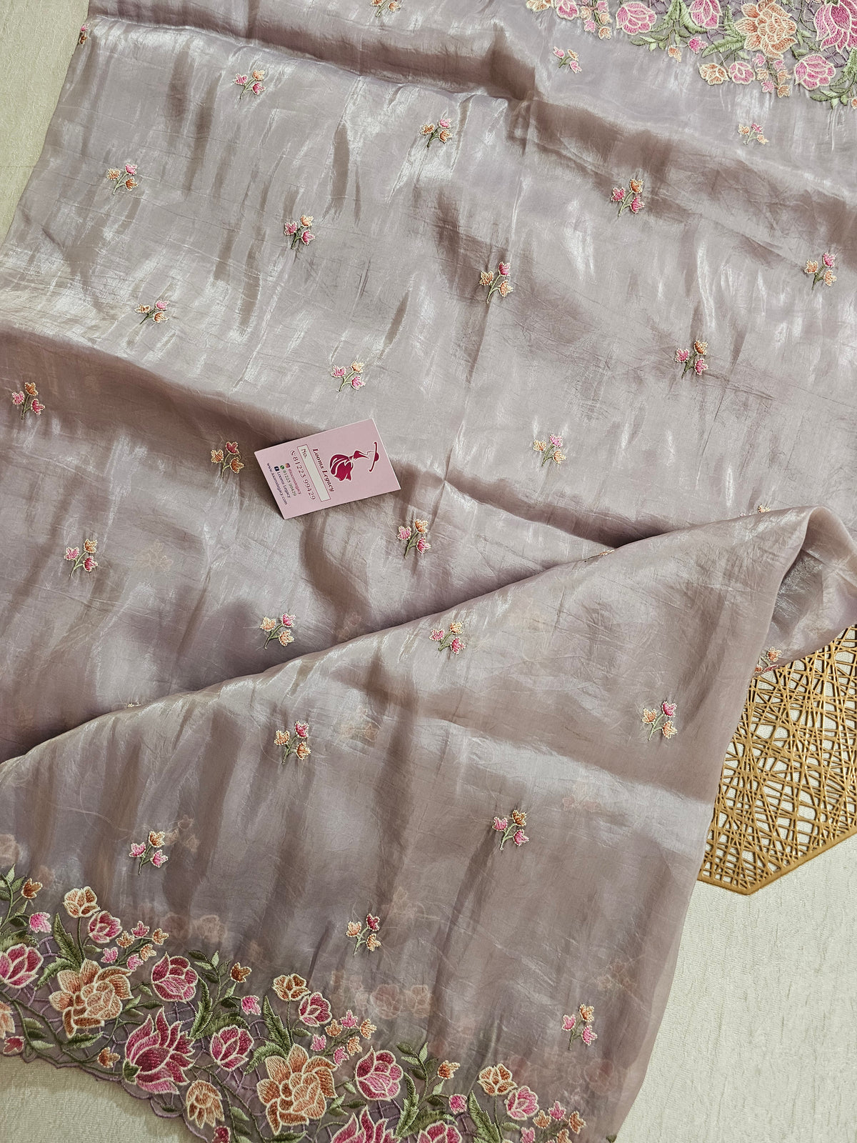 Premium Crushed Designer Soft Saree with Cut Work Emboridery - Lavender