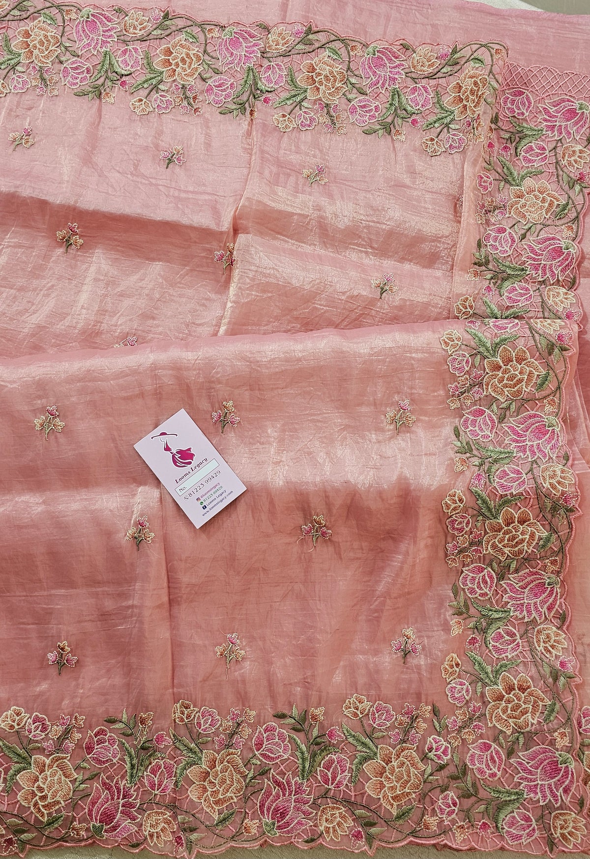 Premium Crushed Designer Soft Saree with Cut Work Emboridery - Peach