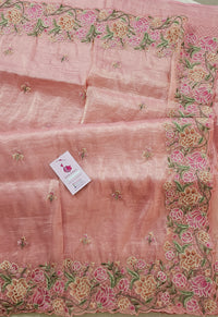 Premium Crushed Designer Soft Saree with Cut Work Emboridery - Peach