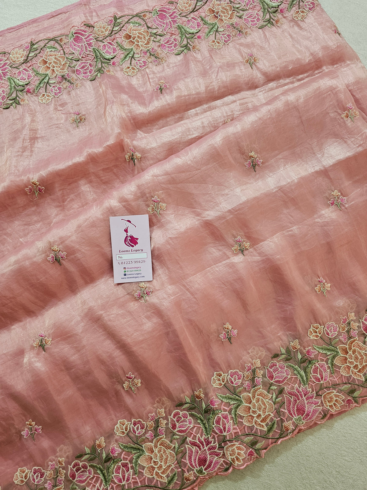 Premium Crushed Designer Soft Saree with Cut Work Emboridery - Peach