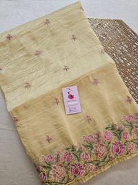 Premium Crushed Designer Soft Saree with Cut Work Emboridery -  Yellow