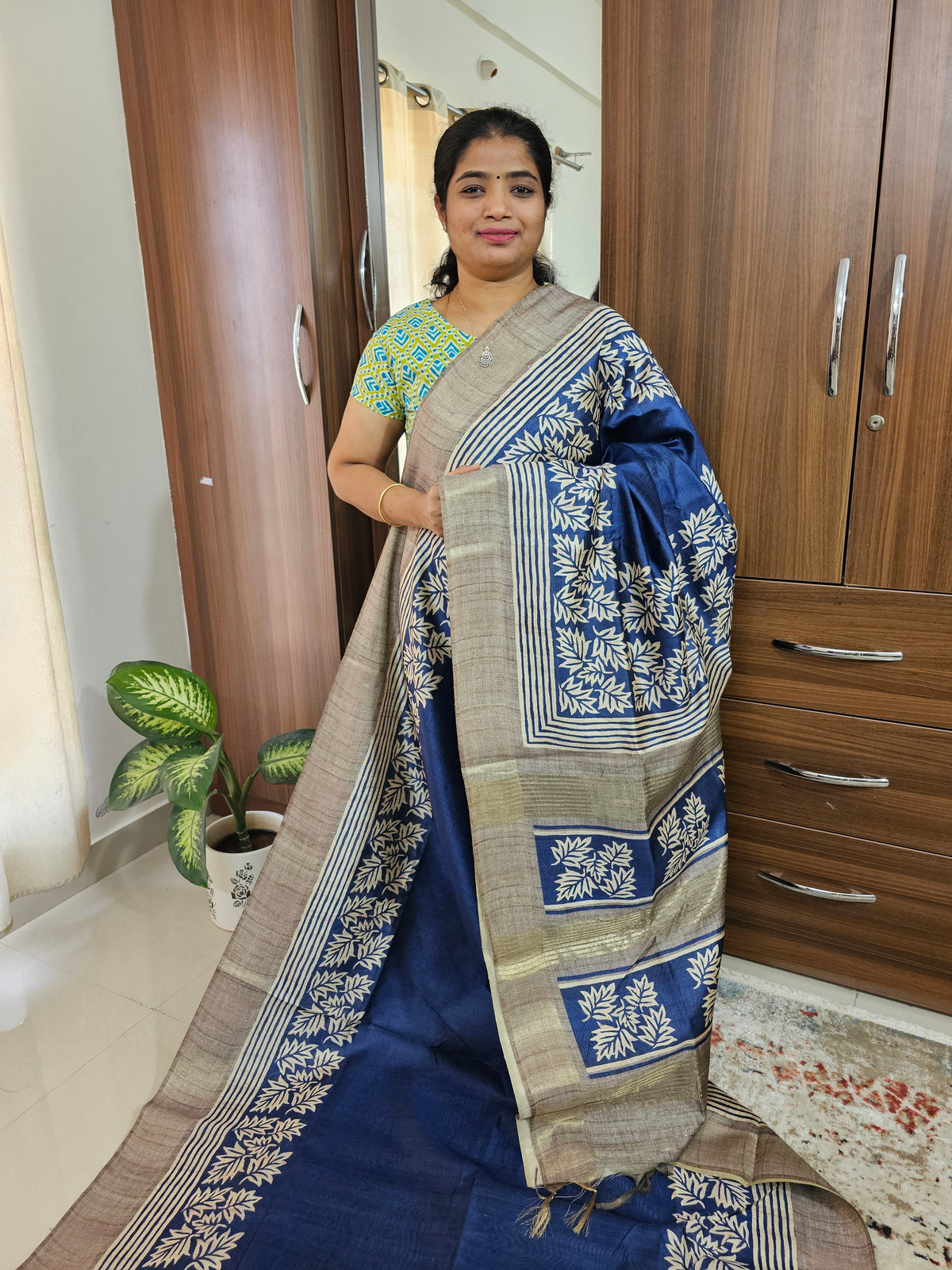 Semi Ghicha Shibori Printed Saree - Blue