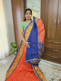 Semi Ghicha Geometric Pattern Printed Saree - Orange with Blue