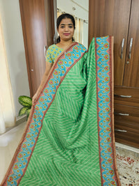 Semi Ghicha Geometric Pattern Printed Saree - Green with Brown