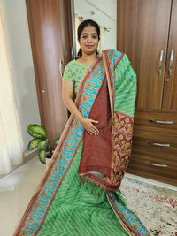 Semi Ghicha Geometric Pattern Printed Saree - Green with Brown