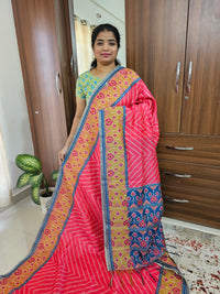 Semi Ghicha Geometric Pattern Printed Saree - Pink with Cobalt Blue