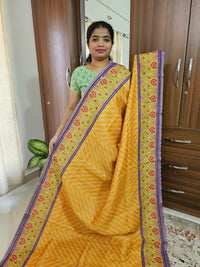 Semi Ghicha Floral Printed Saree - Mustard Yellow with Purple