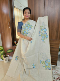 Soft Cotton with Weaving Floral Pattern  - Tussar with Blue