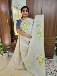 Soft Cotton with Weaving Floral Pattern  - Tussar with Yellow