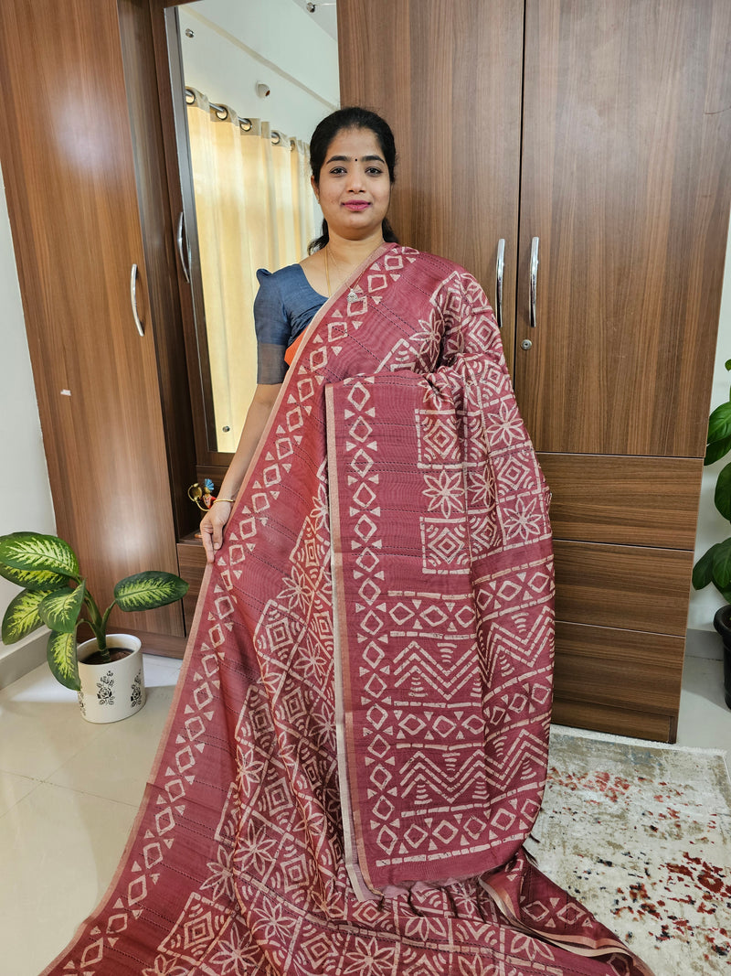 Semi Ghicha  Printed Saree - Maroon