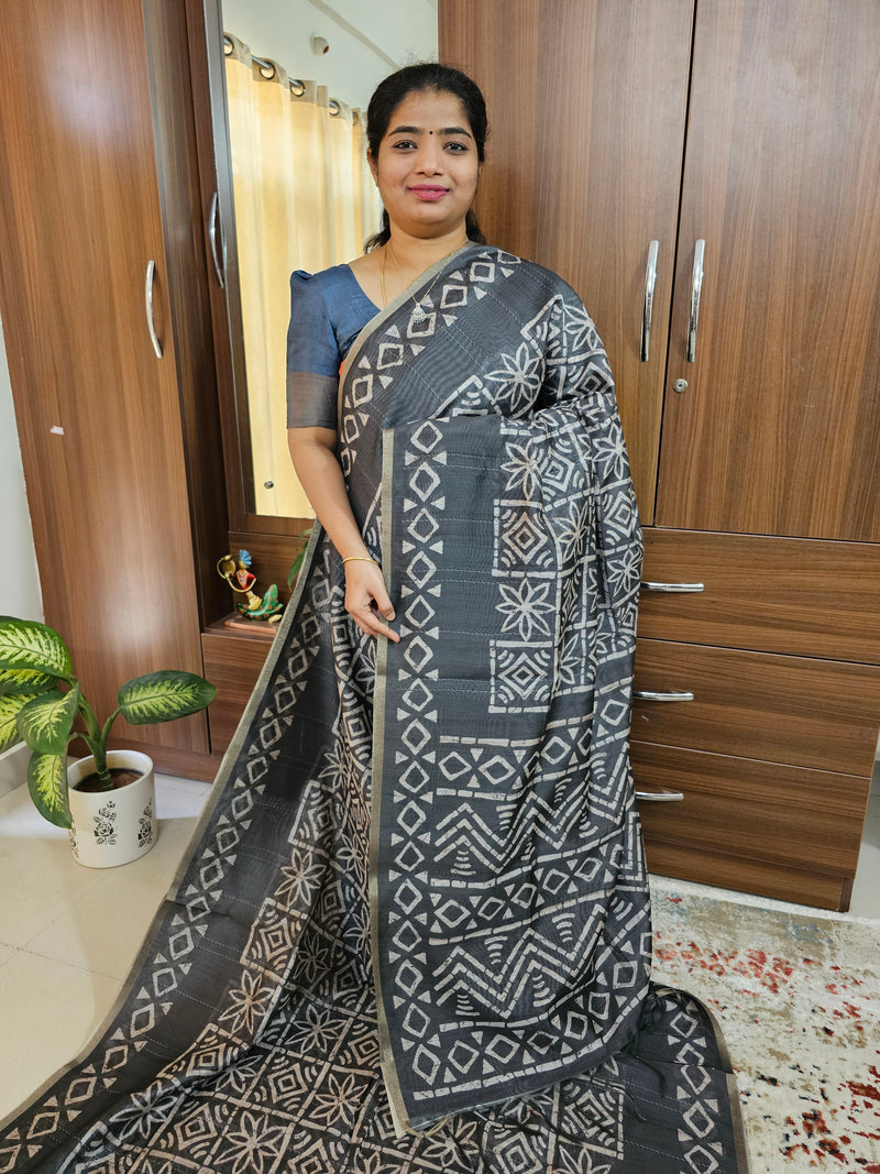 Semi Ghicha  Printed Saree - Grey