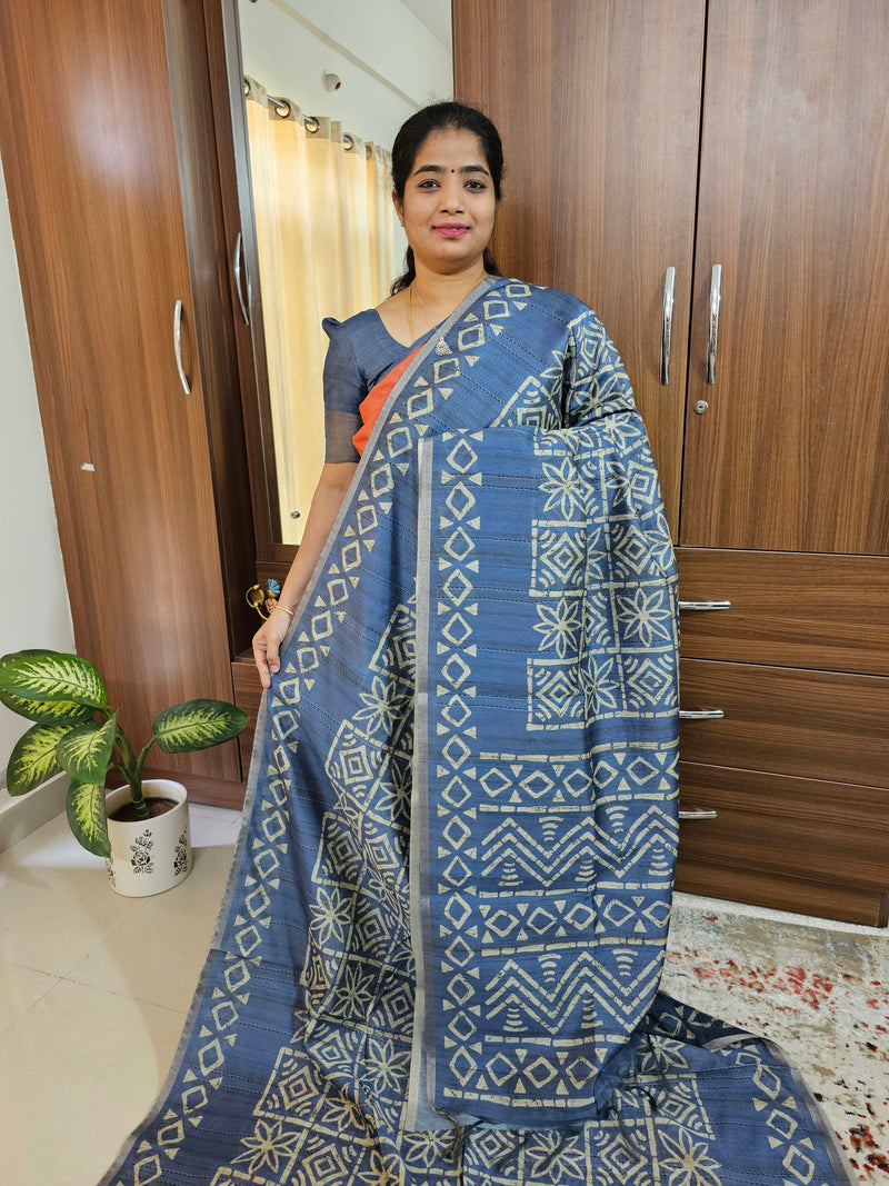 Semi Ghicha  Printed Saree - Blue