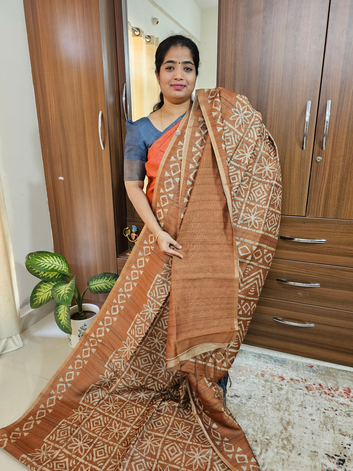 Semi Ghicha  Printed Saree - Mustard Yellow