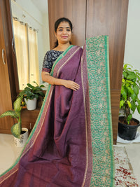 Semi Ghicha Digital Printed Saree - Purple with Sea Green