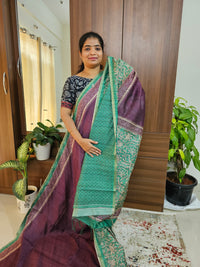 Semi Ghicha Digital Printed Saree - Purple with Sea Green