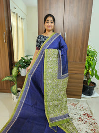 Semi Ghicha Digital Printed Saree - Blue with Green