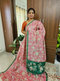 Semi Ghicha Digital Printed Saree - Pink with Green