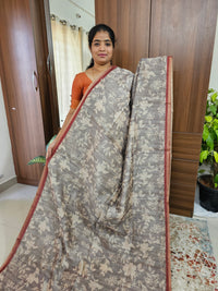 Semi Ghicha Digital Printed Saree - Grey with Maroon