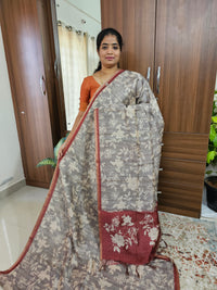 Semi Ghicha Digital Printed Saree - Grey with Maroon