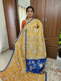 Semi Ghicha Digital Printed Saree - Yellow with Blue