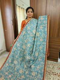 Semi Ghicha Digital Printed Saree - Blue with Brown