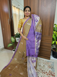 Semi Ghicha Digital Printed Saree - Mehndi Green with Lavender