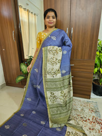 Semi Ghicha Digital Printed Saree - Blue with Green