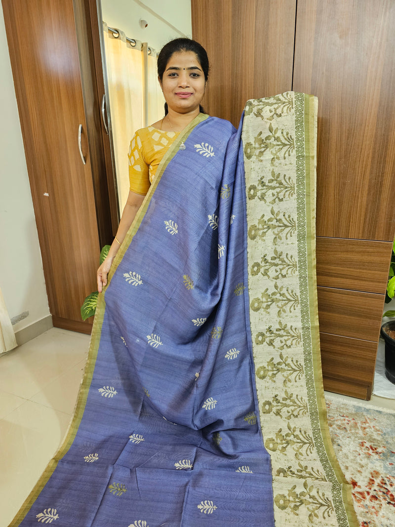 Semi Ghicha Digital Printed Saree - Blue with Green