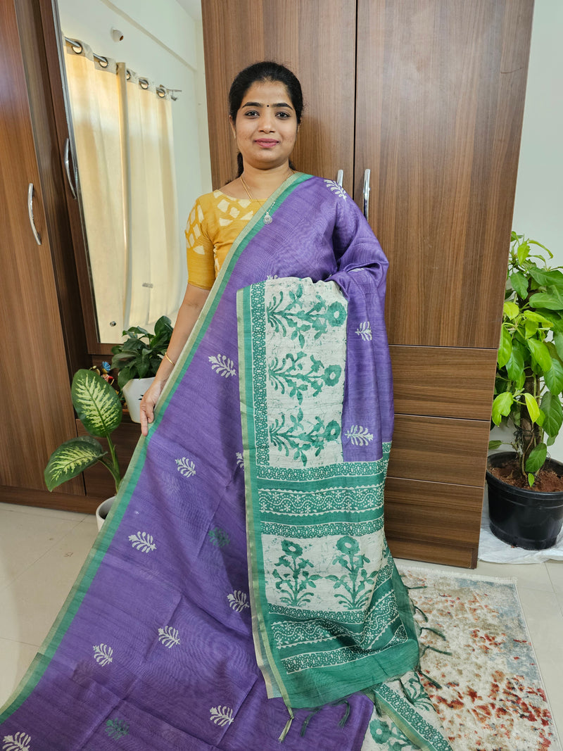 Semi Ghicha Digital Printed Saree - Violet with Sea Green