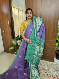 Semi Ghicha Digital Printed Saree - Violet with Sea Green