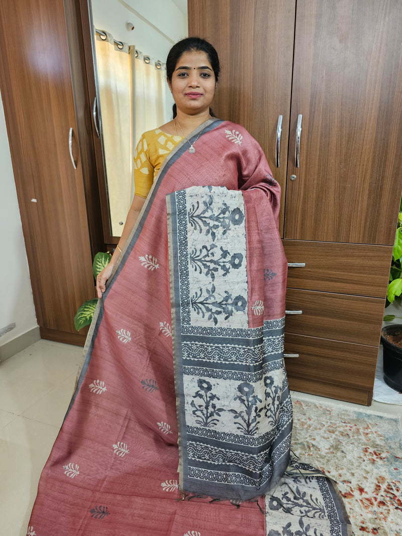 Semi Ghicha Digital Printed Saree - Onion Pink with Grey