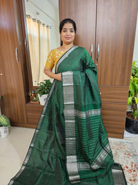 Handwoven Mangalagiri Pattu Saree with Small Checks - Bottle Green