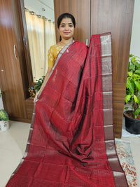 Handwoven Mangalagiri Pattu Saree with Small Checks -Red