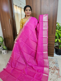 Handwoven Mangalagiri Pattu Saree with Small Checks - Pink