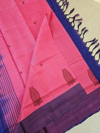 Pink with Royal Blue Handwoven Chinnalampattu Saree