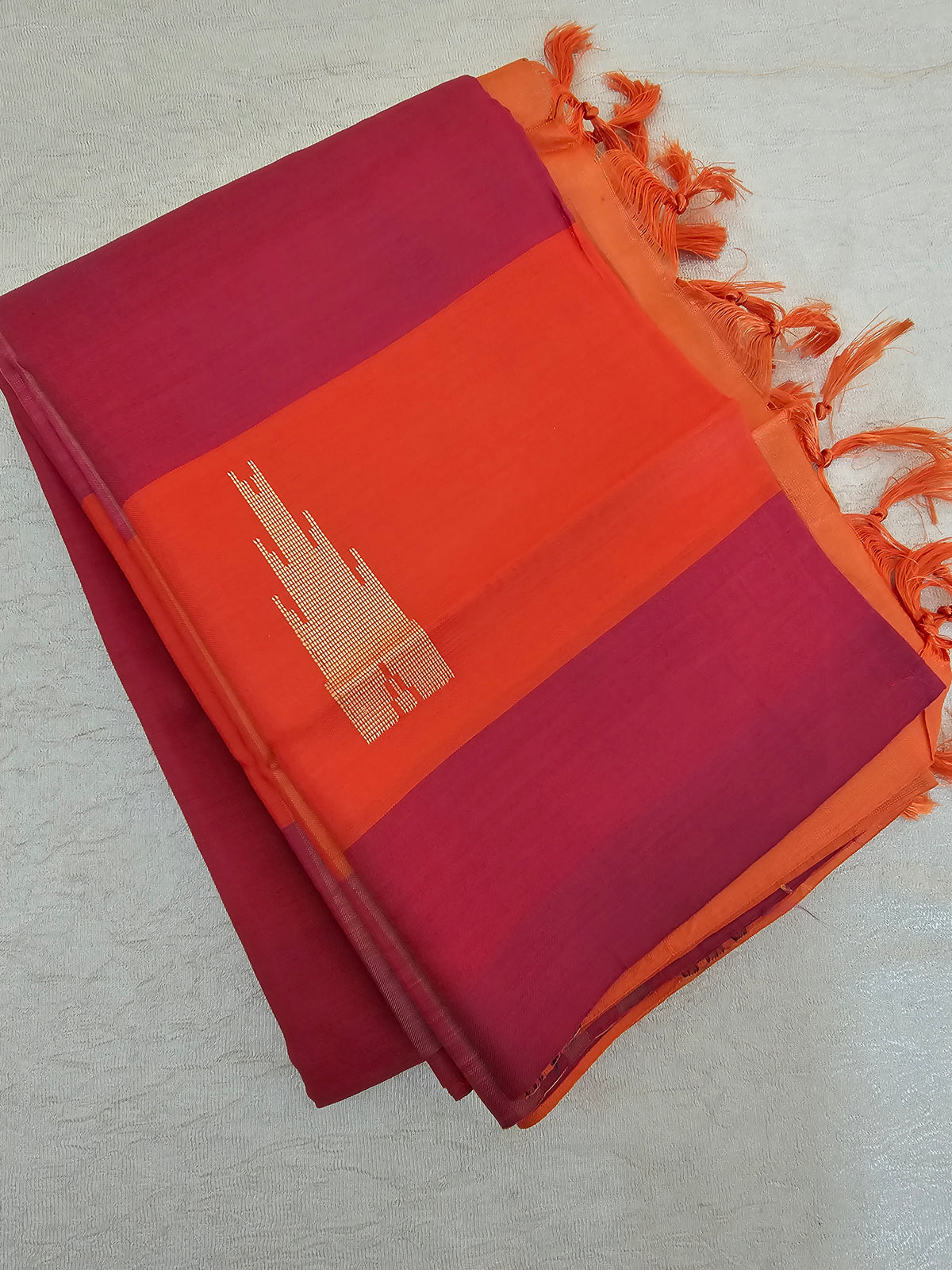 Pink with Orange Pallu Border Handwoven Chinnalampattu Saree