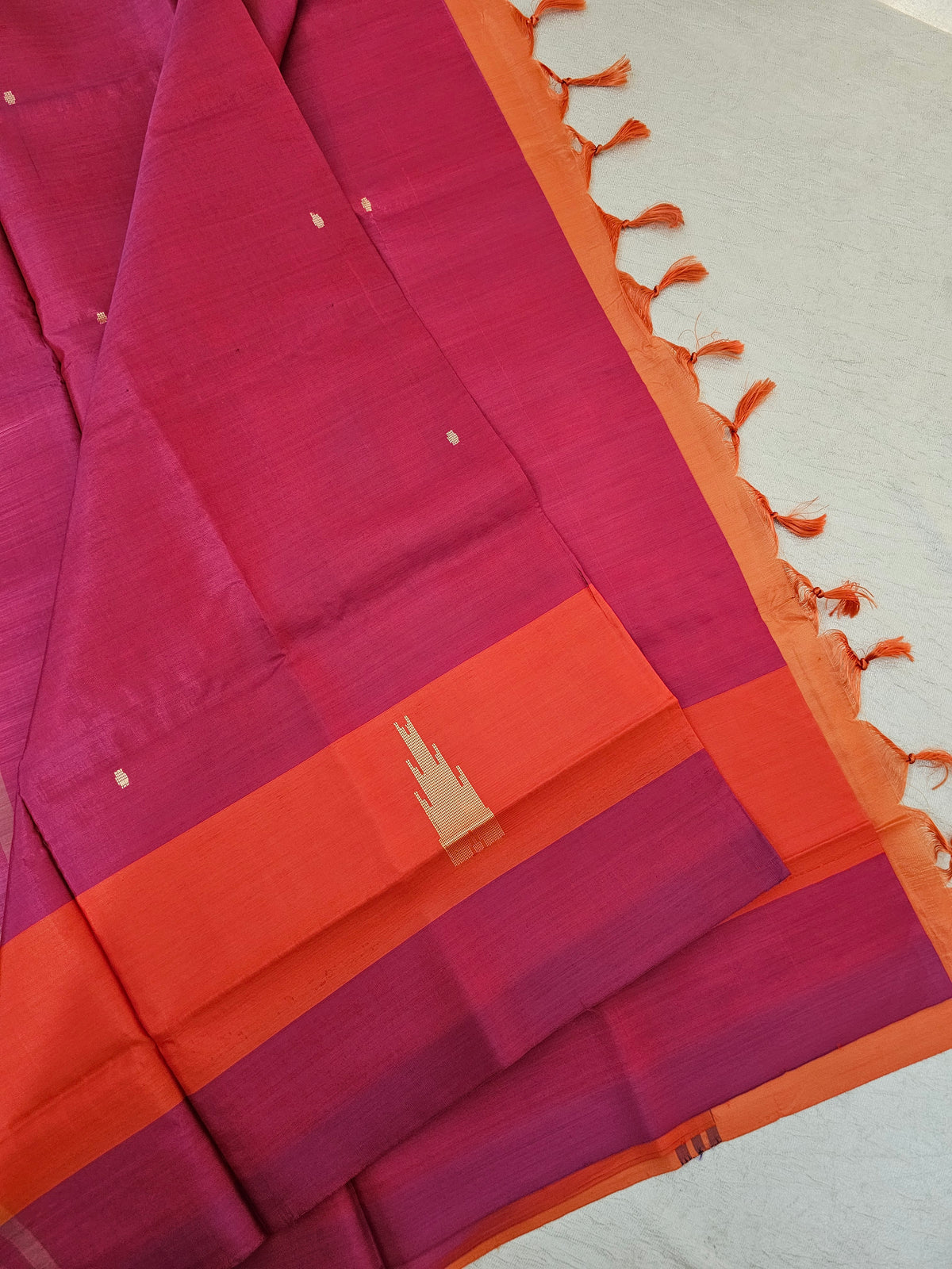 Pink with Orange Pallu Border Handwoven Chinnalampattu Saree