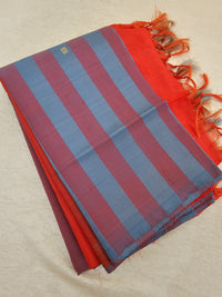 Blue with Reddish Orange Handwoven Chinnalampattu Saree