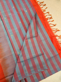 Blue with Reddish Orange Handwoven Chinnalampattu Saree