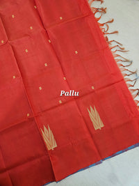 Blue with Reddish Orange Handwoven Chinnalampattu Saree