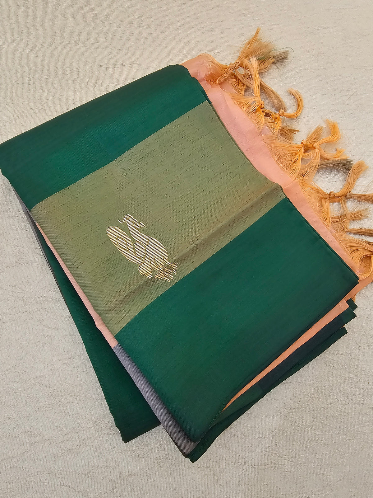 Green with Peach Pallu Handwoven Chinnalampattu Saree