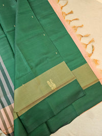 Green with Peach Pallu Handwoven Chinnalampattu Saree