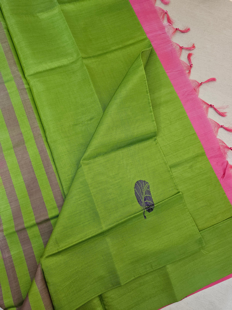 Parrot Green with Pink Pallu Handwoven Chinnalampattu Saree