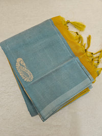 Sea Blue with Mustard Yellow Pallu Handwoven Chinnalampattu Saree