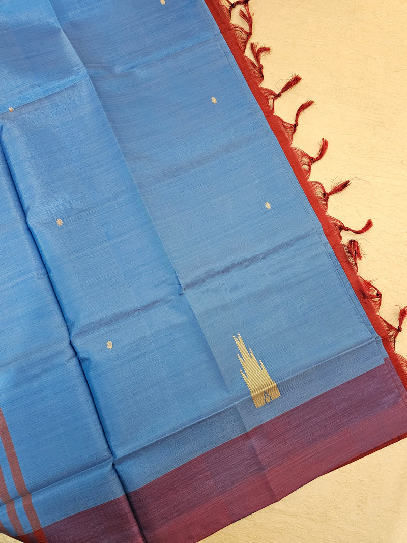 Blue with Maroon Pallu Border Handwoven Chinnalampattu Saree