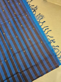 Brown with Blue Stripes Handwoven Chinnalampattu Saree