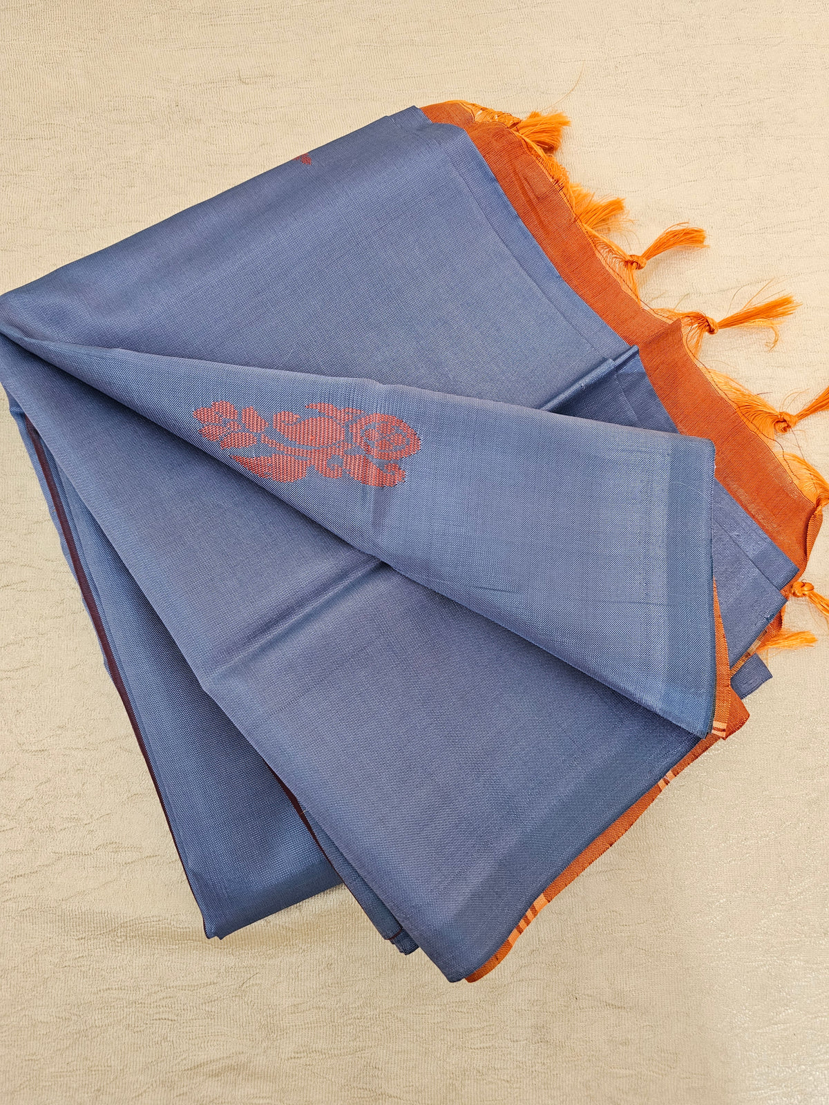 Grey with Rust Orange Pallu Handwoven Chinnalampattu Saree